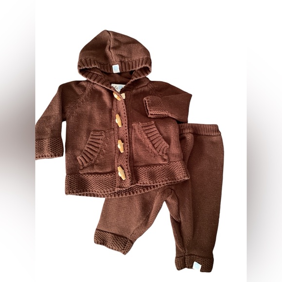 Beba Bean Baby Knit Sweater Hoodie and Pants Set Chocolate Brown Size 3-6 Months - Picture 1 of 2